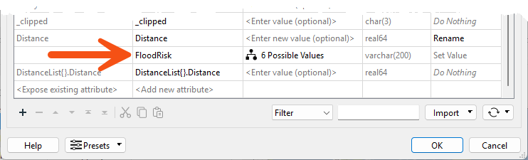 Finding the FloodRisk attribute in the AttributeManager parameters